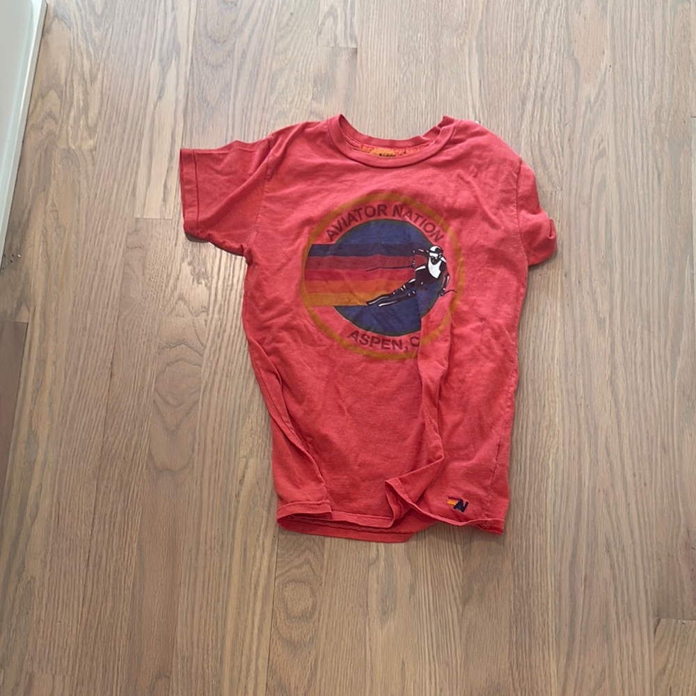 Aviator Nation Red Short Sleeve Tee with Graphic Design